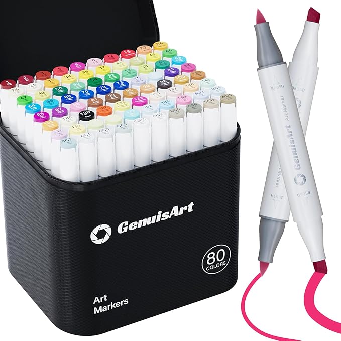 81 Alcohol Markers,With Bleeding-Proof Drawing Mat,Dual Tips Art Markers for Coloring,Sketching,Card Making and DIY Patinting- Perfect for Adults and Kids -Refillable
