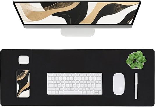 ALOANES Black Waterproof Desk Mat, Large Mouse Pad with Extended Mouse Mat, with Anti Slip Base, Stitched Edge, Grain Jacquard Surface, Perfect for Gamer, Office & Home, XXL 11.81''x31.50''x0.12''