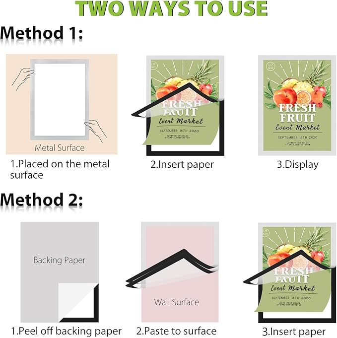 10 Pack 8.5"x11" Magnetic Sign Holder, Double Sided Display, Reusable Adhesive Frames for Walls, Fridge Door, Whiteboard, Window Sign Holder, Magnetic Picture Frame