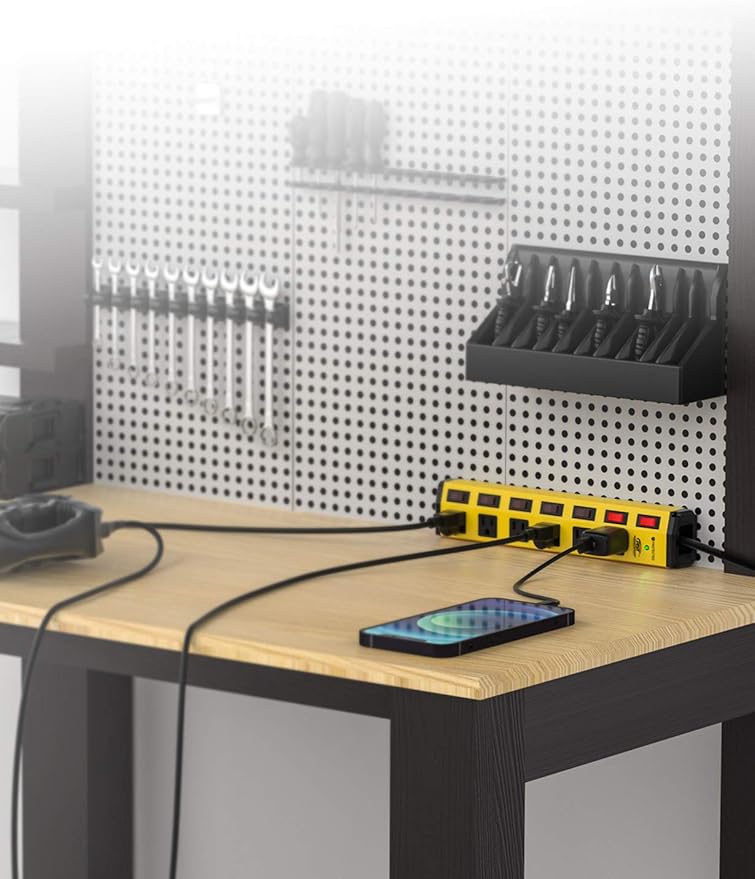 CRST 6-Outlet Heavy Duty Metal Power Strip with Individual Switches, 15AMP/1875W Surge Protector Power Strip(1200 Joules) for Home Garage Office Kitchen School, 6FT 14AWG Cord (Yellow)