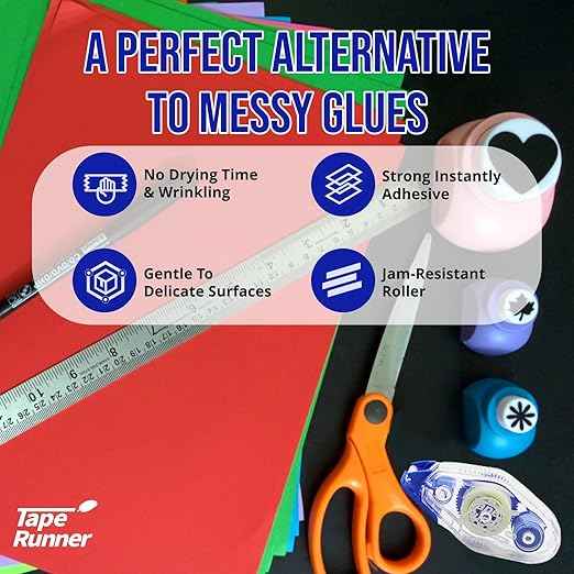 Tape Runner - Double Sided Adhesive with Dispenser Roller Included - Acid Free, Sticky, Clear & Transparent - Ideal for Scrapbooking, Crafts & More - Mini (197 inches per Cartridge), 20 Cartridges