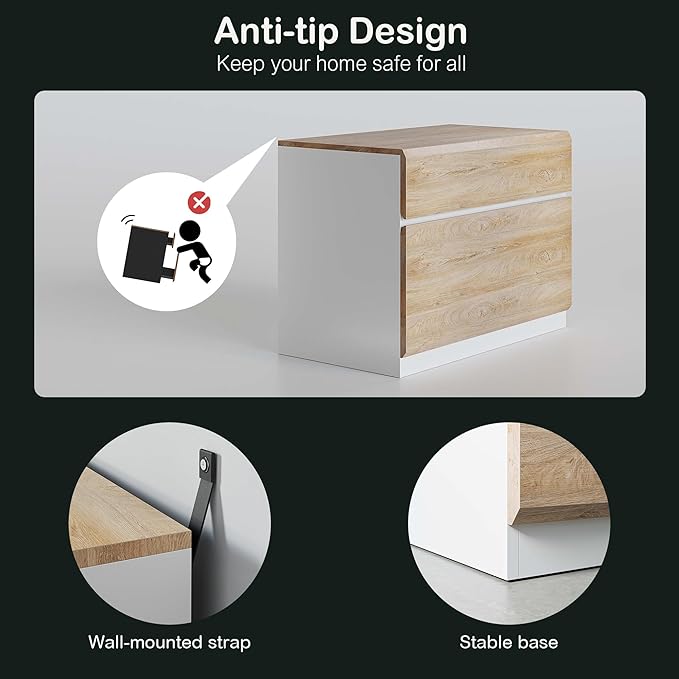 2 Drawer Lateral File Cabinet, 31W*23H Wood Filing Cabinet with Anti-tilt Mechanism, Home Office Storage Filing for Letter, A4 & Legal Size, Light Walnut