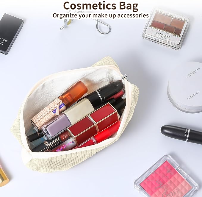 Pencil Bag Pen Case, Soft Corduroy Small Pencil Pouch Organizer with Zipper, Cute Pencil Case Pouch Stationery for Girls and Boys – White