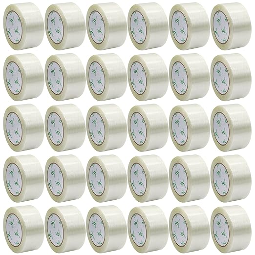 BOMEI PACK Fiber Reinforced Packing Tape, 30Rolls Mono Filament Tape 2 inch x 35yds x 5.5Mil, for Packing and Strapping