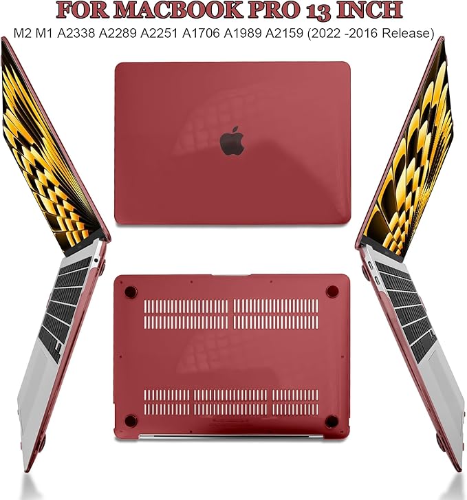 Compatible for MacBook Pro 13 inch Case with Touch Bar M2 M1 Chip 2022-2016 A2338 A2289 A2251 A1706 A1989 A2159, Crystal Plastic Hard Shell Case Keyboard Skin Screen Film Dust Plug, Burgundy