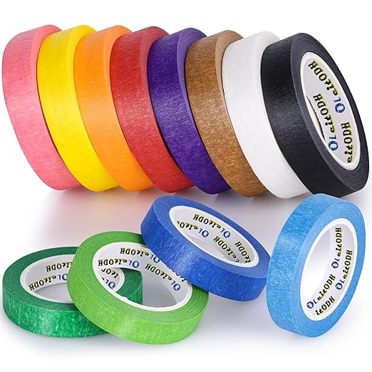 12 Rolls Colored Masking Tape-1/2 inch x 1080 Ft Painters Tape, Rainbow Colors Rolls Bulk Kids Colorful Paper Marking Tape Decorative Arts Crafts Labeling DIY School Classroom Supplies