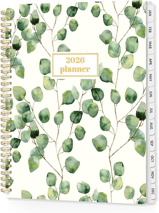 SUNEE Planner 2026 Weekly and Monthly, January 2026-December 2026, 8.5"x11", Tabs, Note Pages,Spiral Binding, Eucalyptus