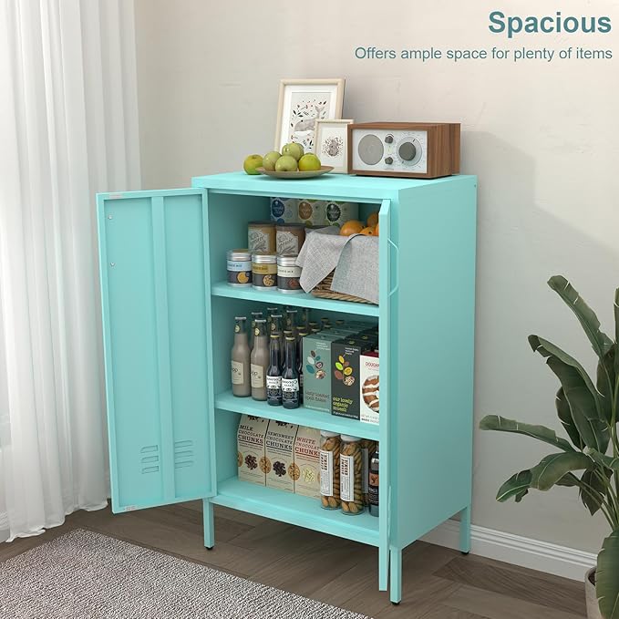 Locker Cabinet,Morden Locker Storage Cabinets with Legs,2 Doors Sideboard with Adjustable Shelves for Living Room,Kitchen Pantry,Office,Blue