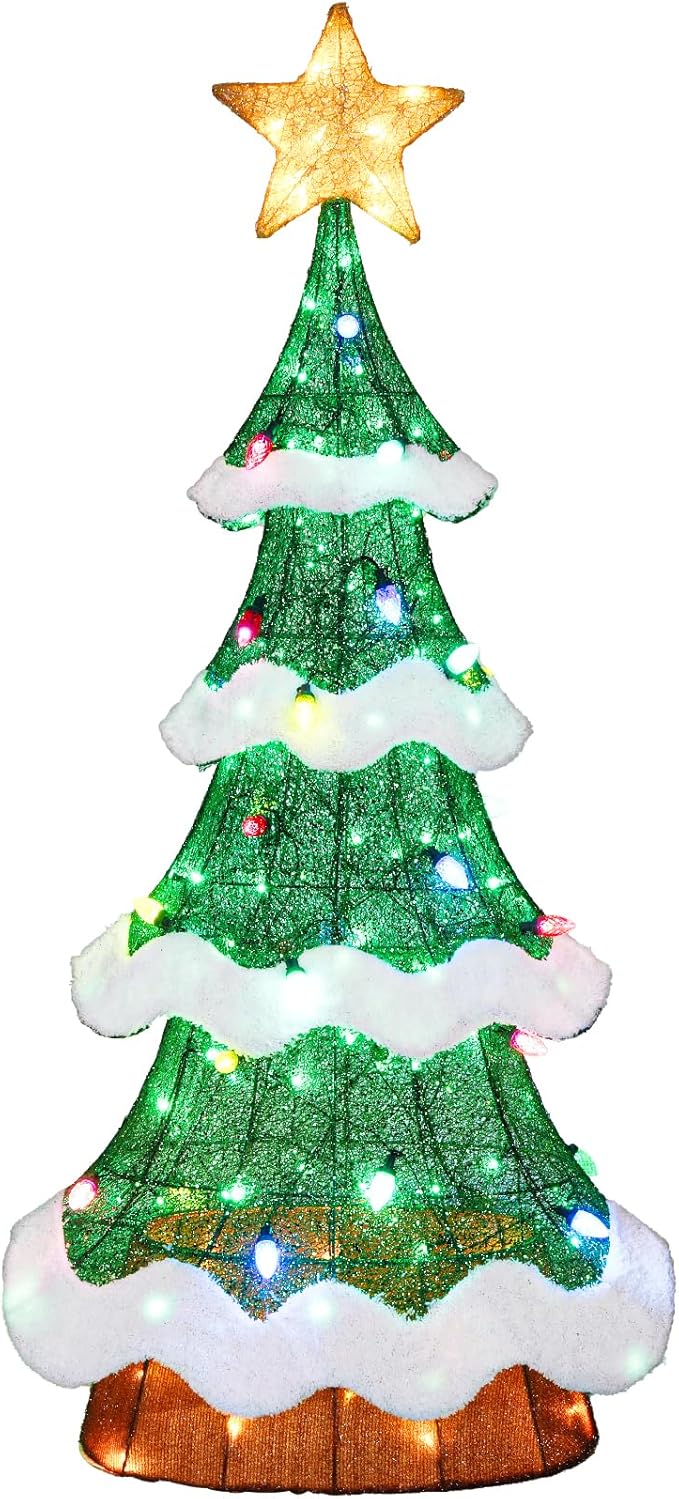Hykolity 4FT 3D Genuine Outdoor Lighted Christmas Tree, Christmas Tree Yard Decoration with 600 LED Lights, Ground Stakes, Zip Ties