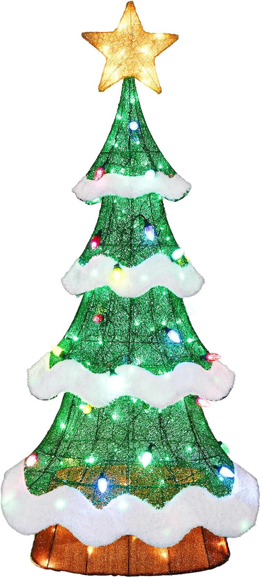 Hykolity 4FT 3D Genuine Outdoor Lighted Christmas Tree, Christmas Tree Yard Decoration with 600 LED Lights, Ground Stakes, Zip Ties