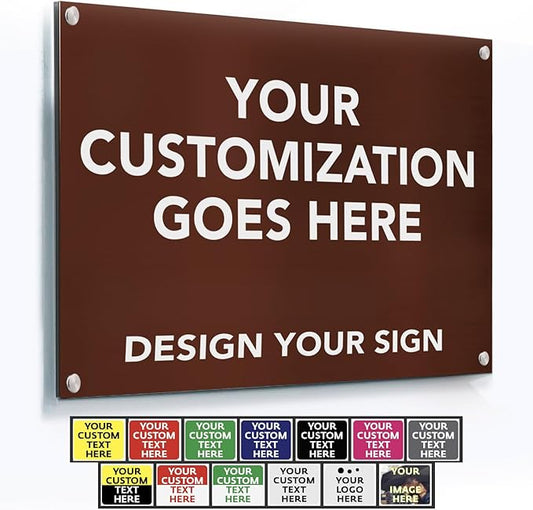 SPEEDYOOKS Custom Outdoor Metal Sign, Personalized Aluminum, Customized Safety, Business, Waterproof (Brown Background, 14x10 In)