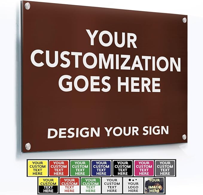 Custom Metal Signs, Personalized Aluminum, Business Safety Signs, Waterproof Outdoor, White Aluminum (Brown Background, 42x28 In)