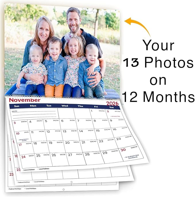 Custom Calendar 2026 for Home & Office - Print Your 13 Memories,Make Your Own Personalized Calendar Customized Christmas Gift &use your photo (Wall Calendar 11"×17", 20 packs)