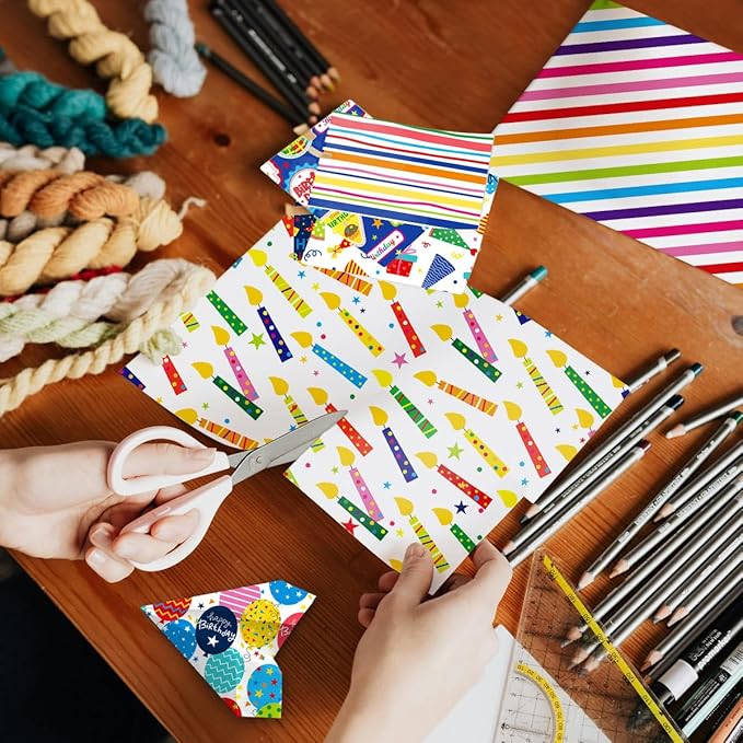 24 Sheets Happy Birthday Scrapbook Paper Pad,160gsm Textured Double-Sided Pattern Planner Junk Journal Craft Paper,Card Making Supplies,30×30cm