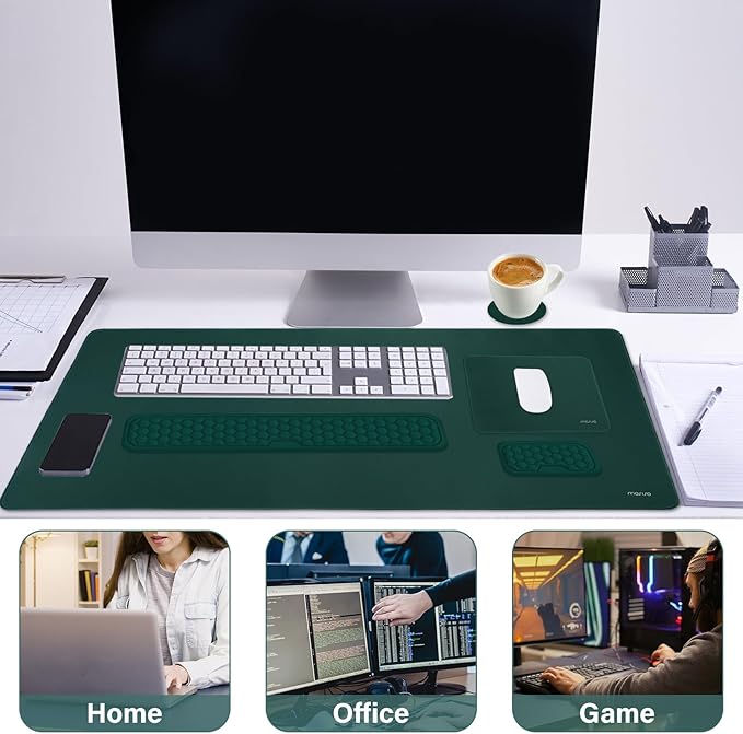 MOSISO Large Gaming Mouse Pad&Massage Keyboard Wrist Rest&Mousepad&Wrist Rest&Coaster,Ergonomic Non-Slip Base Pad Set&Pain Relief Easy Typing Cushion with Memory Foam for Home Office, Peacock Green