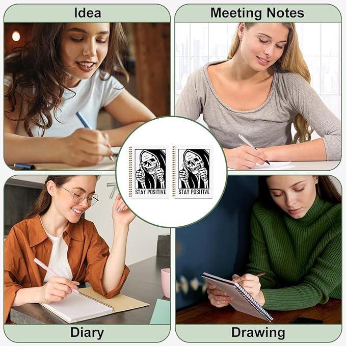 2 Pcs Funny Goth Skull Spiral Notebook, Gothic Skeleton Journaling Notebooks Goth Accessories Gifts for Women Teacher Note Books Journals for Writing Hardcover Notebook Office College Supplies