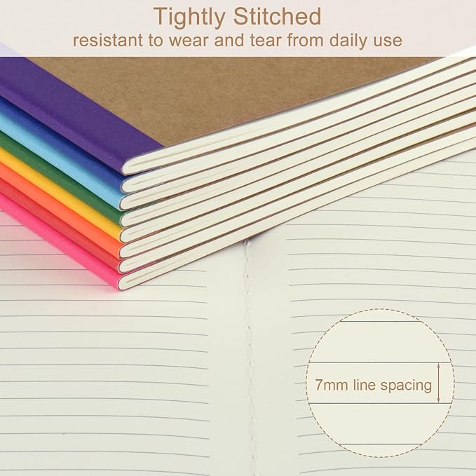 ZCZN 8 Pack Colorful Lined Notebooks Bulk, A5 Journals with 8 Colors, 60 Pages/30 Sheets, 8.3x5.5 Inch, College Ruled Paper, Travel Writing Journal Notebooks for Work,School(8 pack,8 colors-lined)