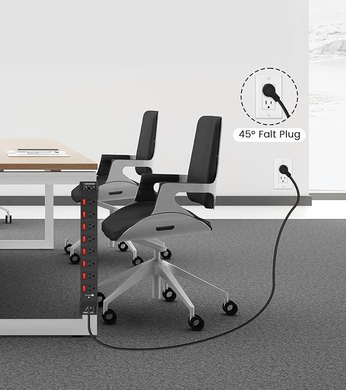 Heavy Duty Power Strip with Individual Switches,8 Outlets 14 Gauge Industrial Shop Garage Metal Multiple Outlets,1200J Surge Protector Mountable Power Strip (Black, 25 FT)