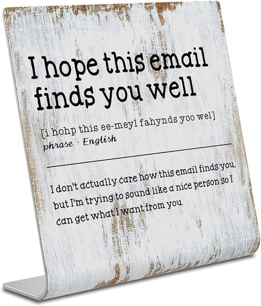 I Hope This Email Finds You Well Definition Plaque, Humorous Office Decor Gift for Coworkers, Small Cute Gifts for Colleagues, XUV116