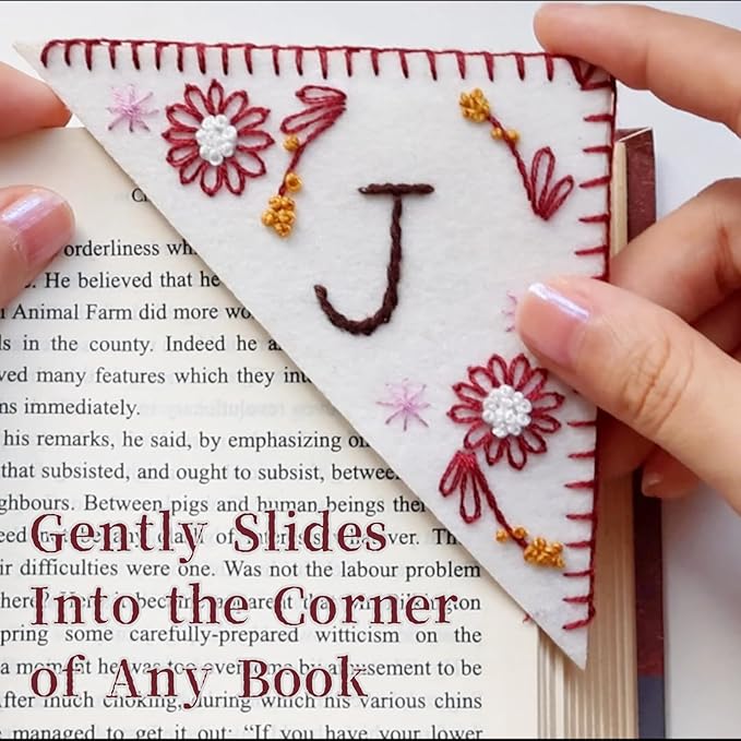 Personalized Embroidered Corner Mark, 4 Pack, Finished Initial Felt Bookmark Corner, Gift for Book Lover