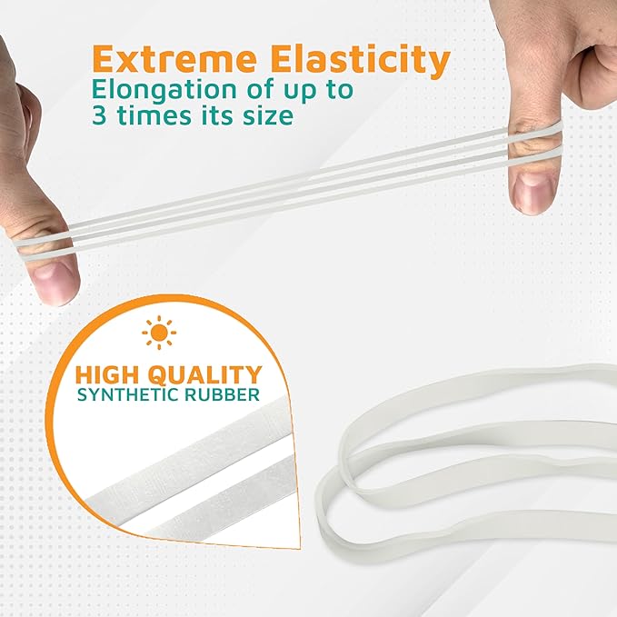 PlasticMill White Rubber Bands Size 33 (3 1/2" x 1/8") - #33 Rubber Bands Office Supplies - Strong, Elastic Bands for Crafts, Balloon Garland, Cash, File Folders (1,000-Pack)