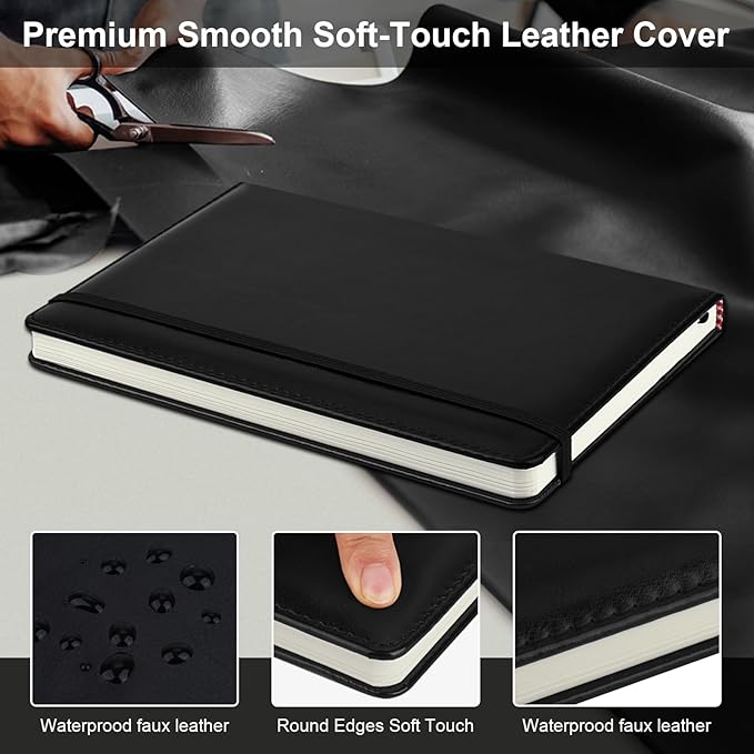 ZCZN Lined Journal Notebooks for Work, 5.5x8.3 in, 192 Pages, Hardcover Leather A5 Journals for Writing, Diary & Travel, College Ruled Journaling Notebooks for School, Office, Home (Black*6)