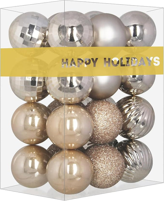 Champagne Gold 2.5" Christmas Balls Christmas Tree Decoration Ornaments Shatterproof Hanging Balls for Birthday Halloween Holiday Wedding Decorations Set of 24pcs