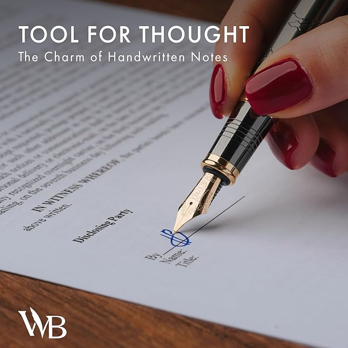 Wordsworth & Black Primori Fountain Pen Set [Gunmetal Gold]; Fine Nib, Gift Case, 24 Ink Cartridges, Refill Converter, Manual; Journaling, Calligraphy, Smooth Writing Pens; Left and Right Handed