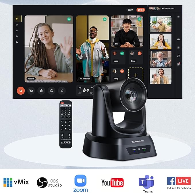 Wireless Conference Room Webcam, Church Live Streaming 20X USB 1080P 60fps PTZ Camera for Worship Services Online Conference, Works with Zoom, Skype OBS Easy to Set Up