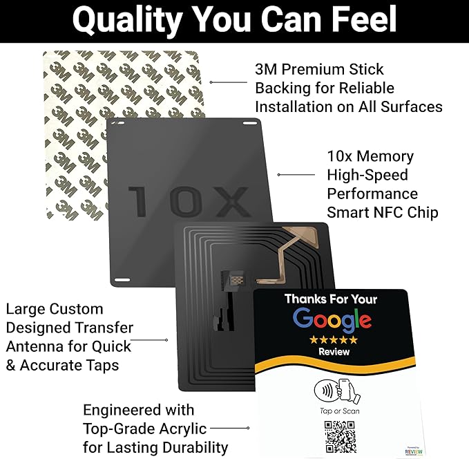 NFC Tap Plate (2-Pack) by Review Highway - Compatible with Google Reviews - NFC Tap & QR Scan for Instant Reviews - Boost SEO - iPhone/Android Compatible - Reusable and Zappy Fast (2 Plates)