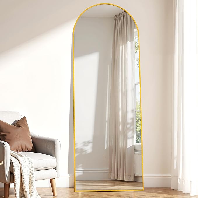 Simple Deluxe Arched Full Length Mirror, 64"×21" Large Mirror, Full Length Mirrors for Home Wall Decor, Arched Floor Mirrors with Stand for Bedroom Decor - Gold