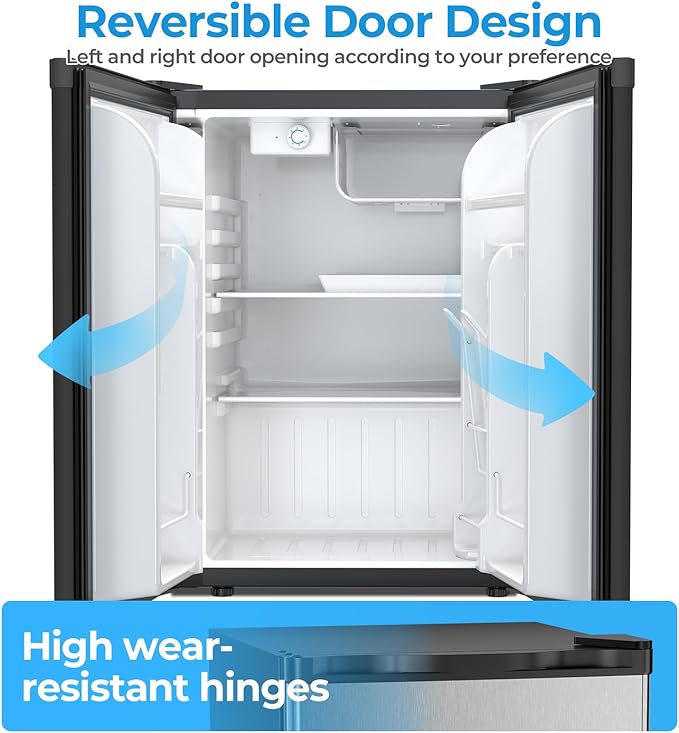 Antarctic Star 2.56 Cu.Ft. Mini Fridge with Freezer, Small Refrigerators with Adjustable Thermostat, Low Noise, Energy Saving, Compact Refrigerators for College Dorm, Office, Bedroom, Stainless Steel