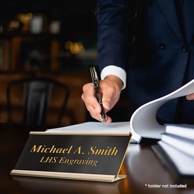 Engraved Door Signs for Office Personalized Black Plastic Door Plaque Gold Letters - Made in USA 2x8 B3