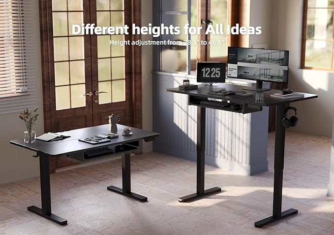 YDN Standing Desk with Keyboard Tray, 48 Inch Height Adjustable Desk with Cable Management, Black Stand Up Desks for Home and Office, 48inch Black