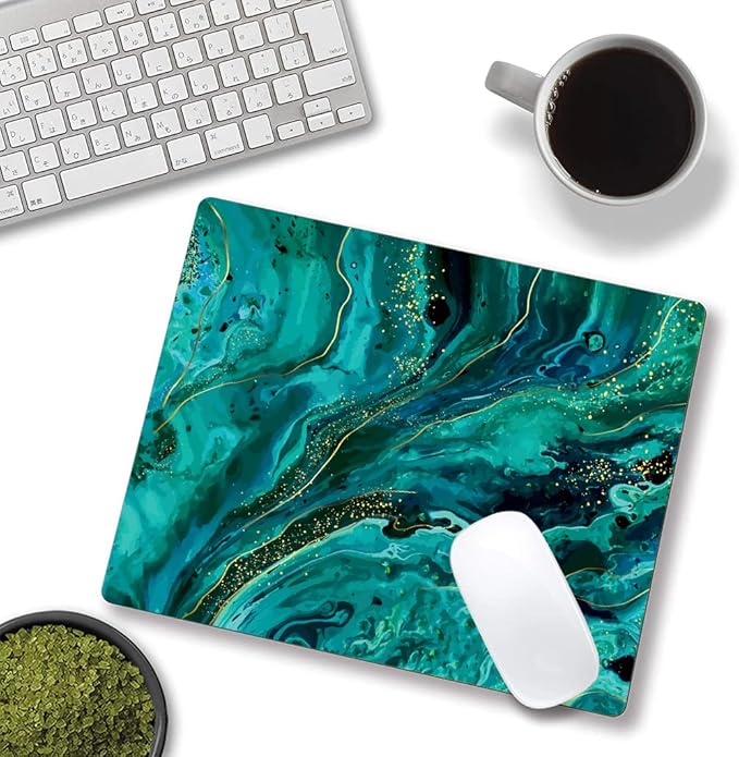 Mouse Pad, Green Marble Mouse Pad, Square Washable Cloth Personalized Mouse Mat with Design, Gaming Office Home Non-Slip Rubber Base Computer Mousepad