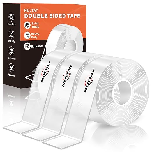 Strong Double Sided Tape Heavy Duty Double Sided Tape for Walls, Clear & Tough Nano Mounting Tape, Two Sided Tape Heavy Duty Removable Wall Tape for Hanging Picture, Poster, Carpet (30FT)