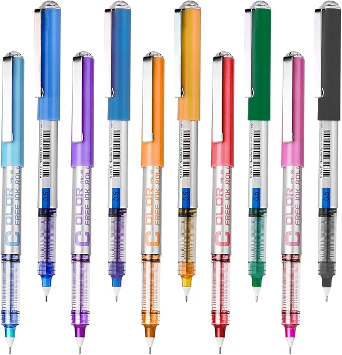 EYEYE Needle Rollerball Pens 0.5mm, 10 Assorted Colors Extra Fine Point Pen Quick Dry, Liquid Ink Pens Fine Point Smooth Writing Pen for Journaling, Note Taking, Office, Doodling & Gifts