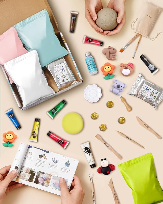 Air Dry Clay Kit for Adults & Kids with Exclusive Stamp | Extra Clay - Complete Sculpting Pottery Kit with Tools & Painting for DIY Ceramic Art, The Gift for Christmas & Thanksgiving