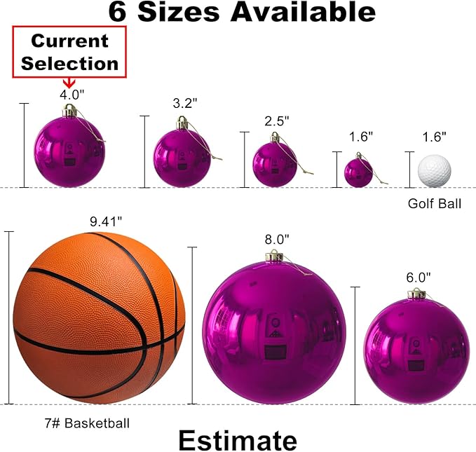 Fuchsia 4.0" Large Christmas Balls - Christmas Tree Decoration Ornaments Shatterproof Hanging Balls for Birthday Halloween Holiday Wedding Decorations Set of 4pcs