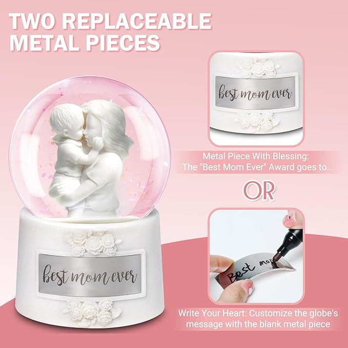 Mothers Day Snow Globe, 5.9" Wind Up Music Box for Mothers Day Decorations Birthday Gifts for Mom Mothers Women Adults Kids