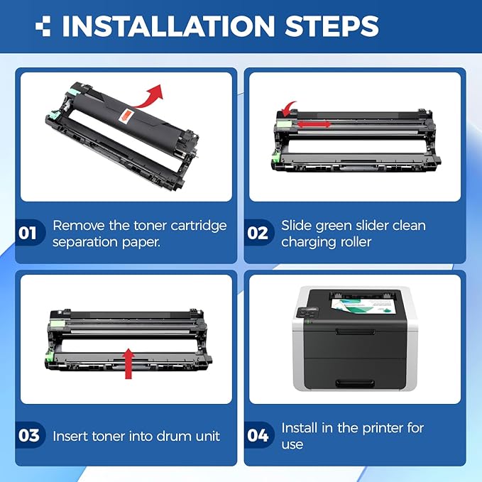 DR221CL Drum Unit (Not Toner)4-Pack Black Cyan Yellow Magent Compatible for Brother DR-221CL Imaging Drum for MFC-9130CW HL-3170CDW MFC-9340CDW HL-3140CW 3150CW MFC-9330CDW 9140CDN DCP-9020CDN Printer