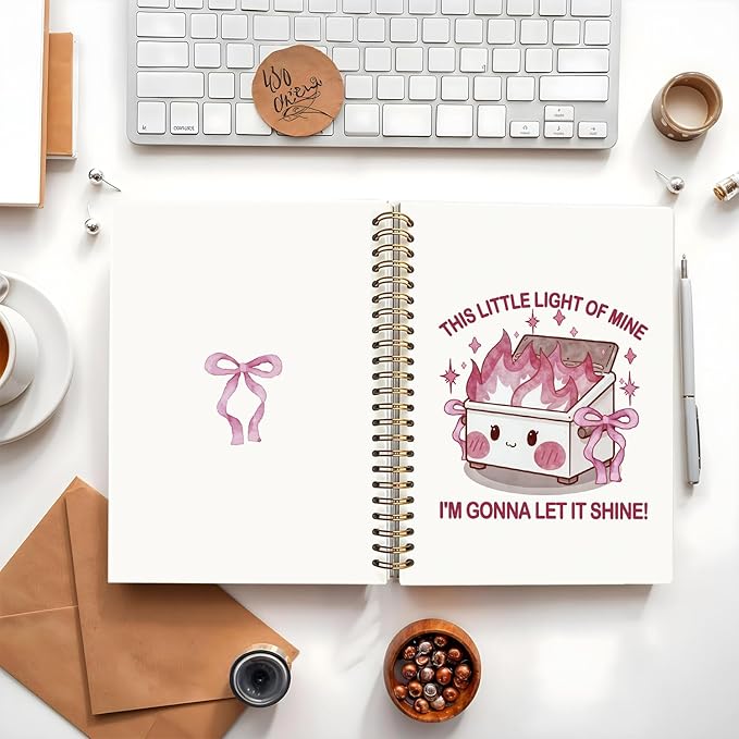 Cute Dumpster Fire Notebook Journal for women, Pink Bow Cute Spiral Notebooks for Women Girls，Dumpster Fire Gifts, Funny Office Gifts for Coworkers, 5.5x8.3 Inch
