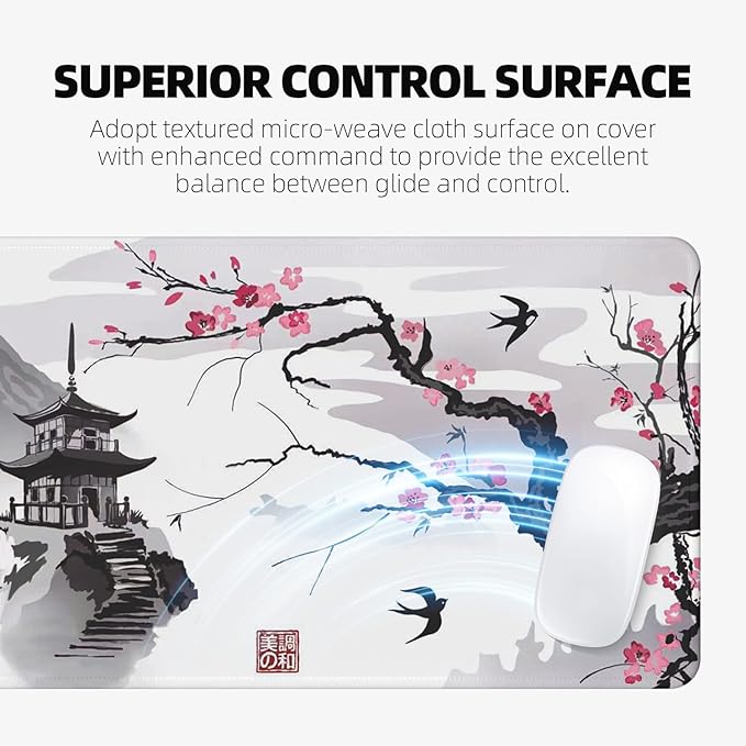 ETZ Japanese Cherry Blossom Mouse Pad (31.5 × 11.8 × 0.12 inch) Extended Large Mouse Mat Desk Pad, Stitched Edges Mousepad,Non-Slip Rubber Base,Gaming Mouse Pad,Office & Home.