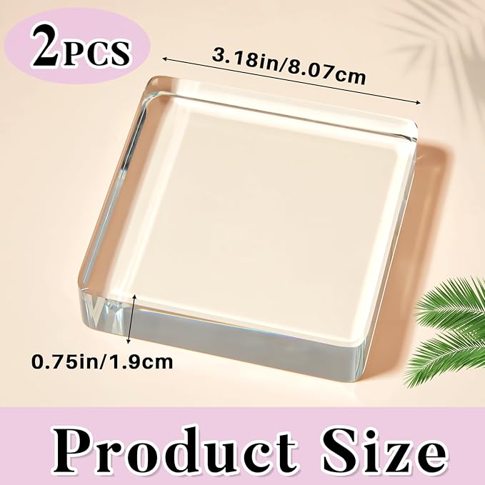 Seajan 2 Pcs Glass Paperweight Office Clear Glass Tiles Paperweight Decorative Block for Home Decor Crafts Projects Ornaments Book Daily Office Gifts(Square)