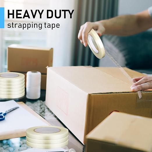 Treela 30 Rolls Filament Strapping Tape 5.5 Mil Transparent Reinforced Fiberglass Heavy Duty Packing Shipping Tape for Sealing Binding Fixing (1/2 Inch X 60 Yards)