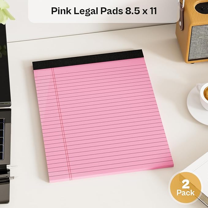 360 Sheets Pink Legal Pads 8.5" x 11" Pack of 12 Note Pads Wide Ruled Lined Paper with Micro-Perforated Writing Notebook 30 Sheets per Pad To-Do List Notepad for School, Office & Home Supplies
