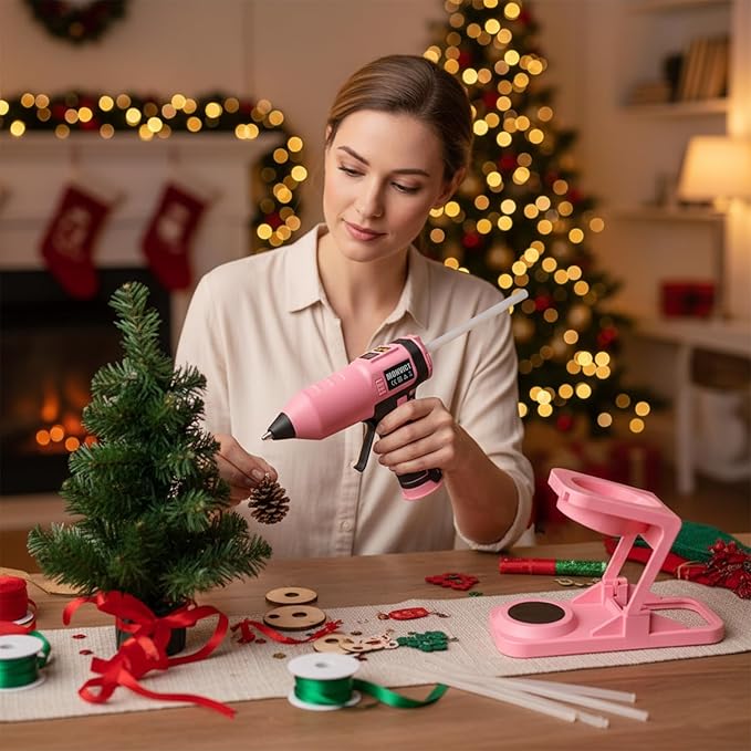 MONVICT 7.4V Cordless Hot Glue Gun with Holder Base, Digital Display Adjustable Temp, Smart Auto-Off, Silicone Pad, 2.6A Rechargeable Battery, Full Size Handheld Electric Power with 10 Glue Sticks