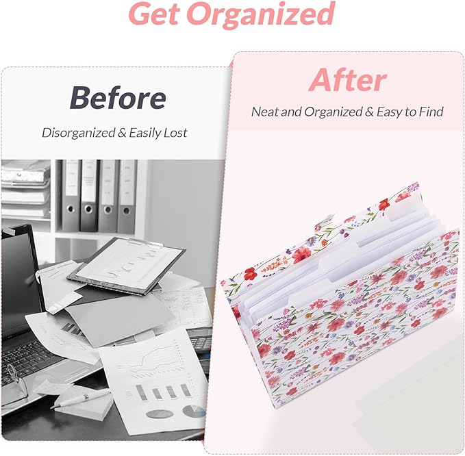 SKYDUE Expanding File Folder with 5 Pockets, Accordion File Organizer,Portable Receipt Paper Documents Organizer,Letter Size Filing Folder School Office Supplies,White
