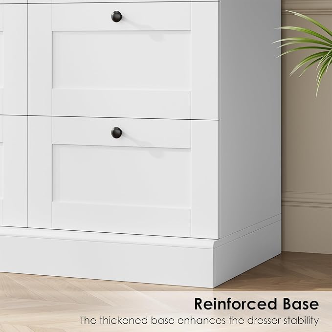 HOSTACK 6 Drawer Dresser, White Dresser for Bedroom, Wood Wide Chest of Drawers, Modern Farmhouse Drawer Chest for Living Room, Hallway, Entryway, White/Rustic Brown