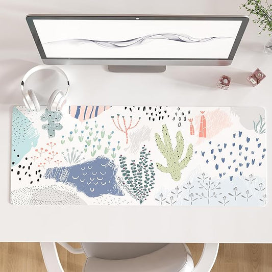 Colorful Star Large Mouse Pad, Waterproof PU Leather Abstract Desk Mat for Women Girls, Cute Desk Accessories Minimalist Home Office Decor, Kids Deak Pad Non-Slip Writing Mat 31.5" x 11.8"